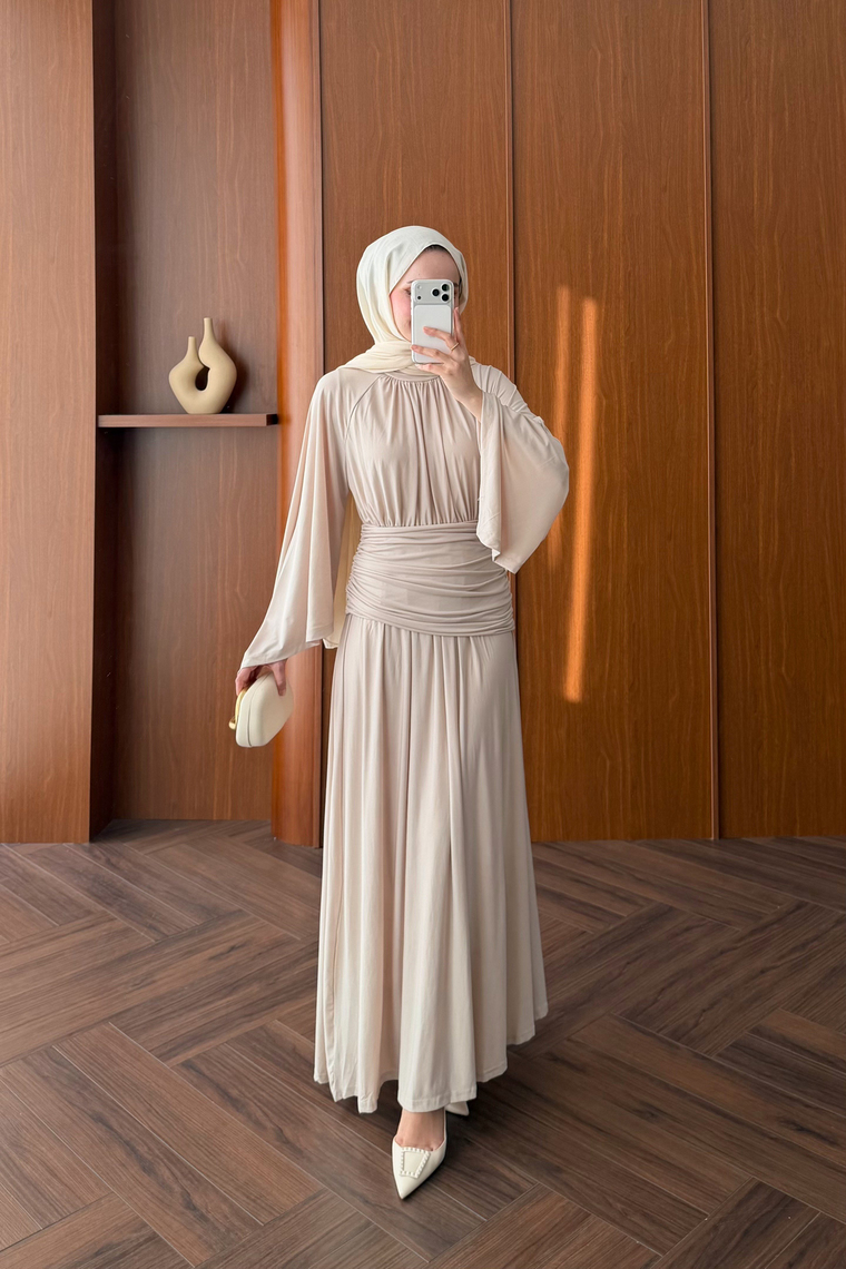 Aura Drapeli Premium Elbise - TAŞ