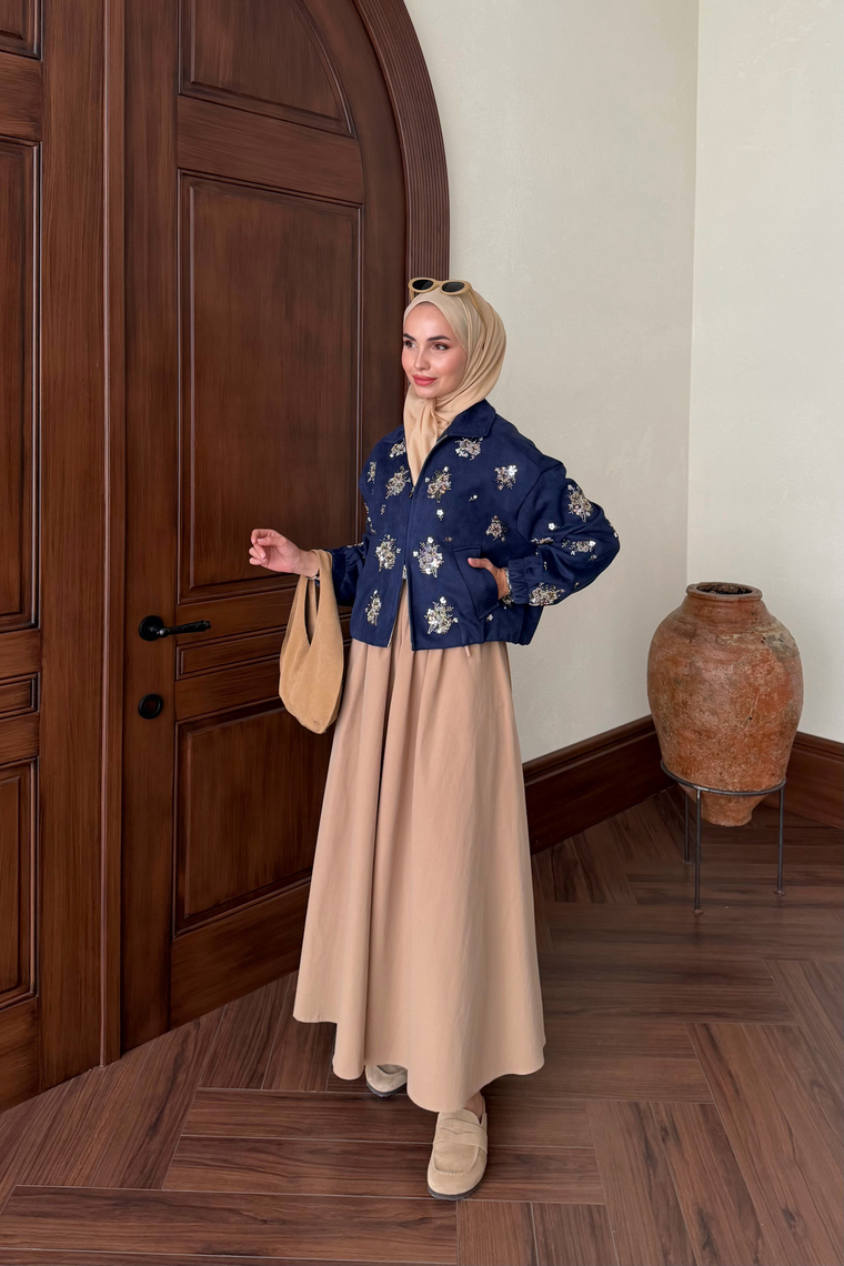 Bel Lastikli Poplin Etek - CAMEL