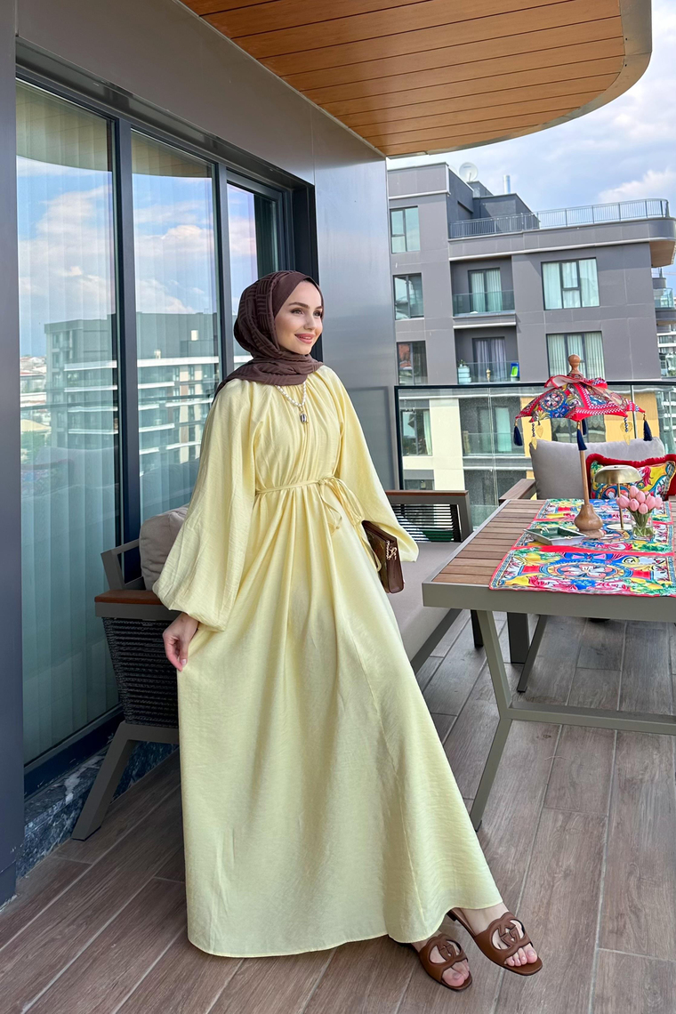 Belina Balon Kol Elbise - SARI
