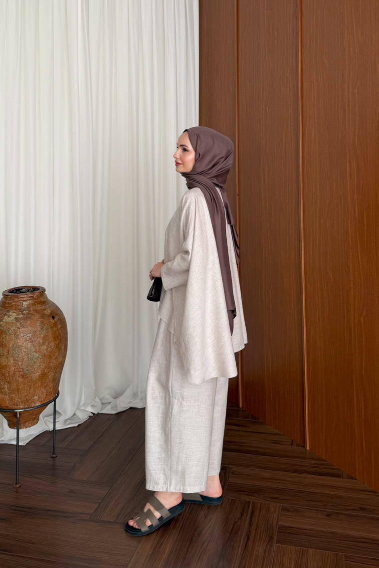 Bella Keten Premium Pantolon Takım - NATUREL