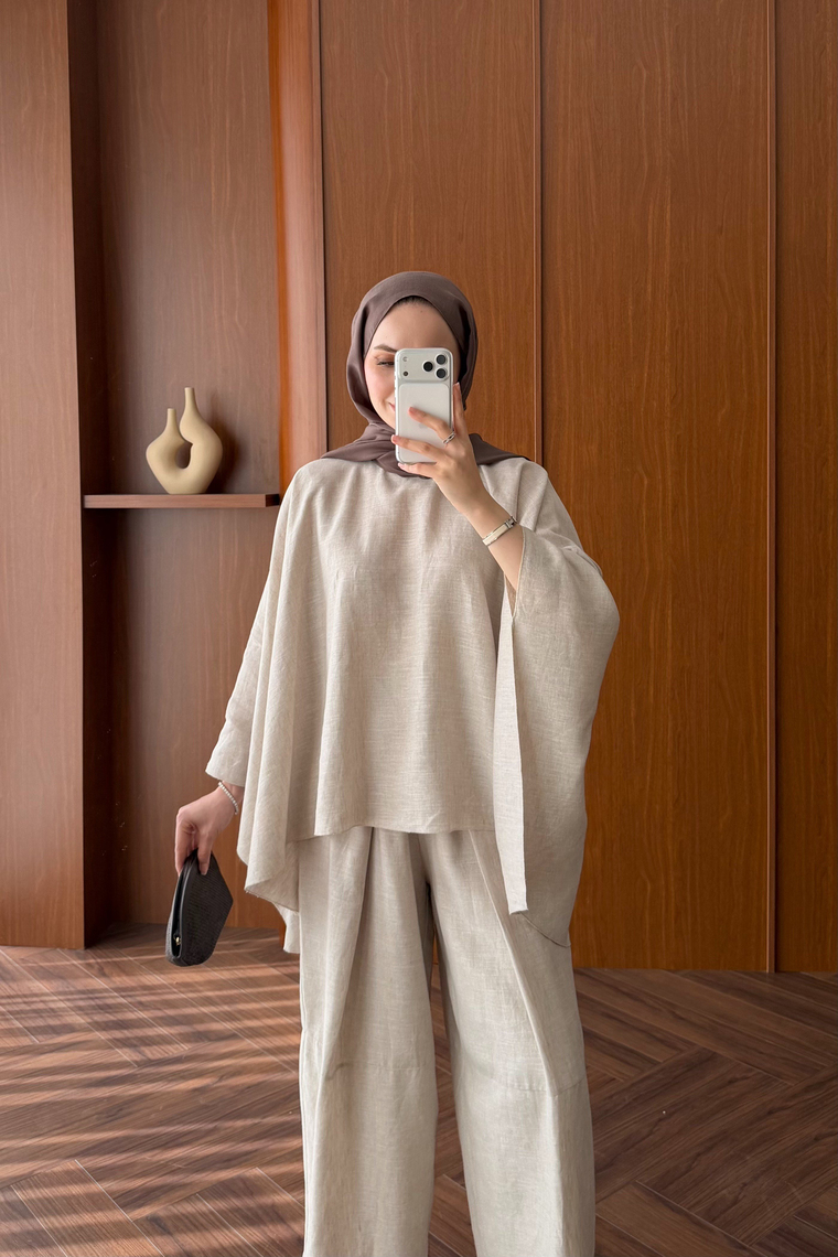 Bella Keten Premium Pantolon Takım - NATUREL