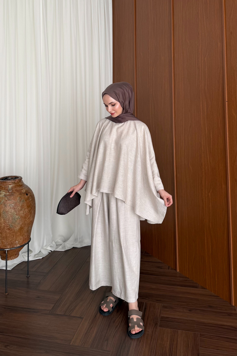 Bella Keten Premium Pantolon Takım - NATUREL