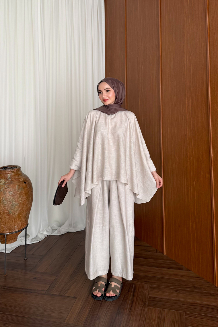 Bella Keten Premium Pantolon Takım - NATUREL
