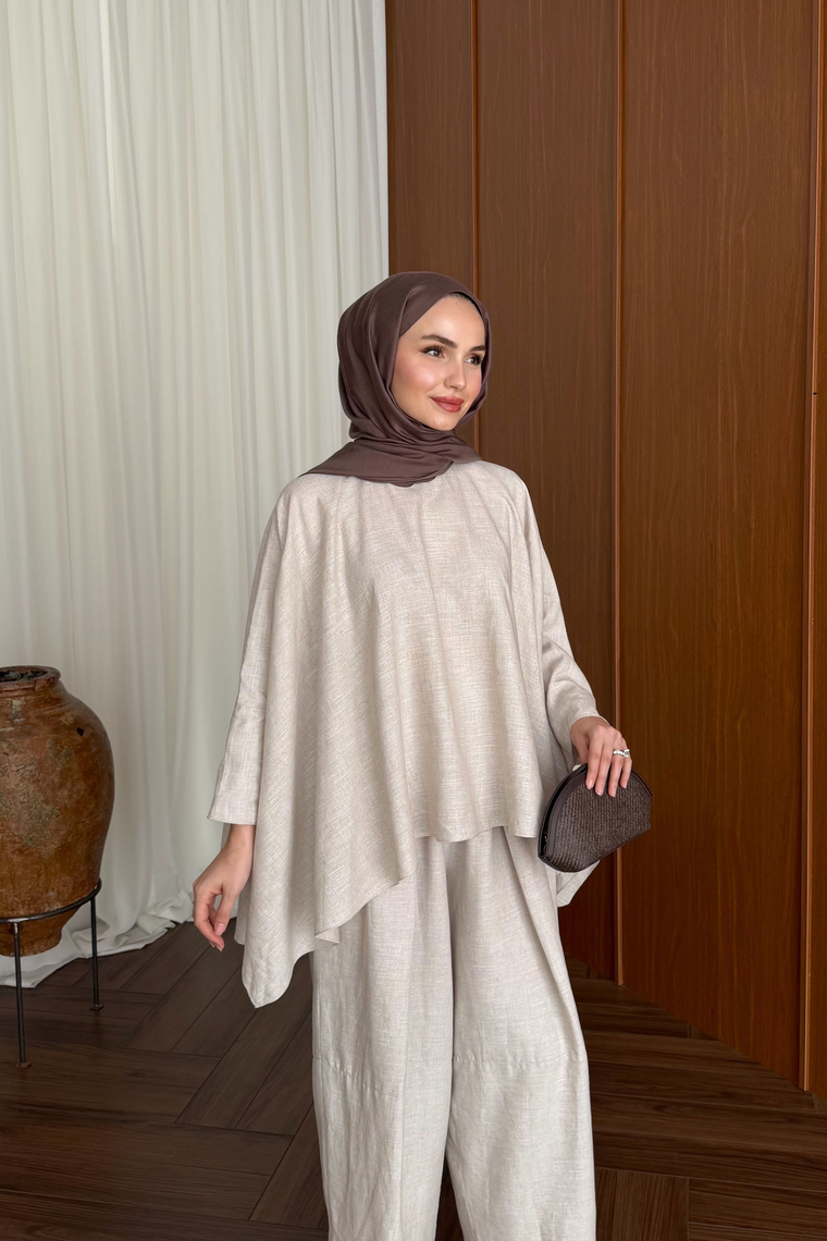 Bella Keten Premium Pantolon Takım - NATUREL