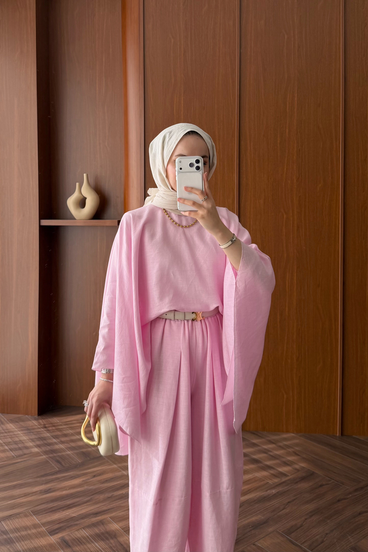 Bella Keten Premium Pantolon Takım - PEMBE