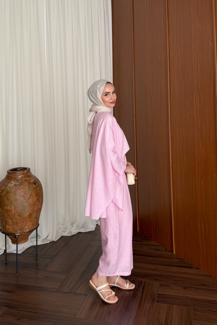 Bella Keten Premium Pantolon Takım - PEMBE
