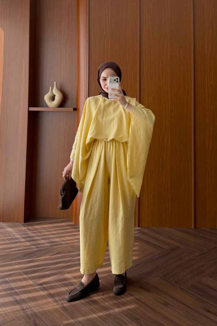 Bella Keten Premium Pantolon Takım - SARI