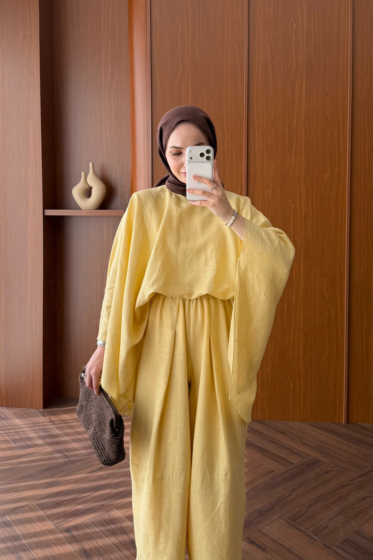Bella Keten Premium Pantolon Takım - SARI