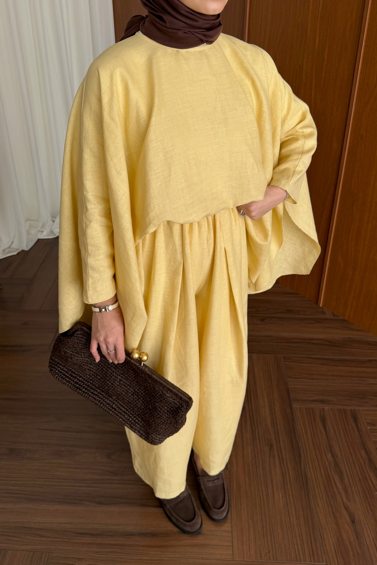 Bella Keten Premium Pantolon Takım - SARI