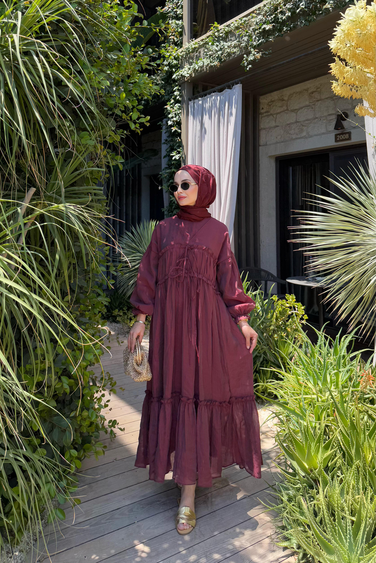 Brice Güpürlü Vual Elbise - BORDO