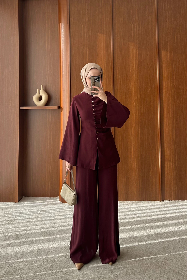 Büzgü Model Pantolonlu Takım - BORDO