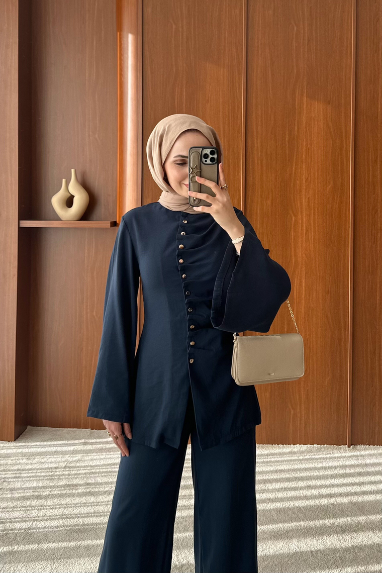 Büzgü Model Pantolonlu Takım - LACİVERT