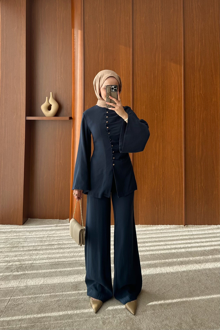 Büzgü Model Pantolonlu Takım - LACİVERT