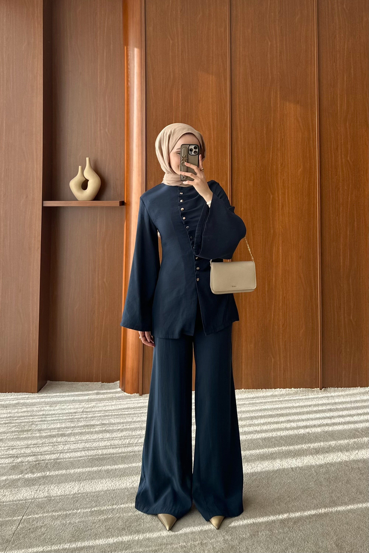 Büzgü Model Pantolonlu Takım - LACİVERT