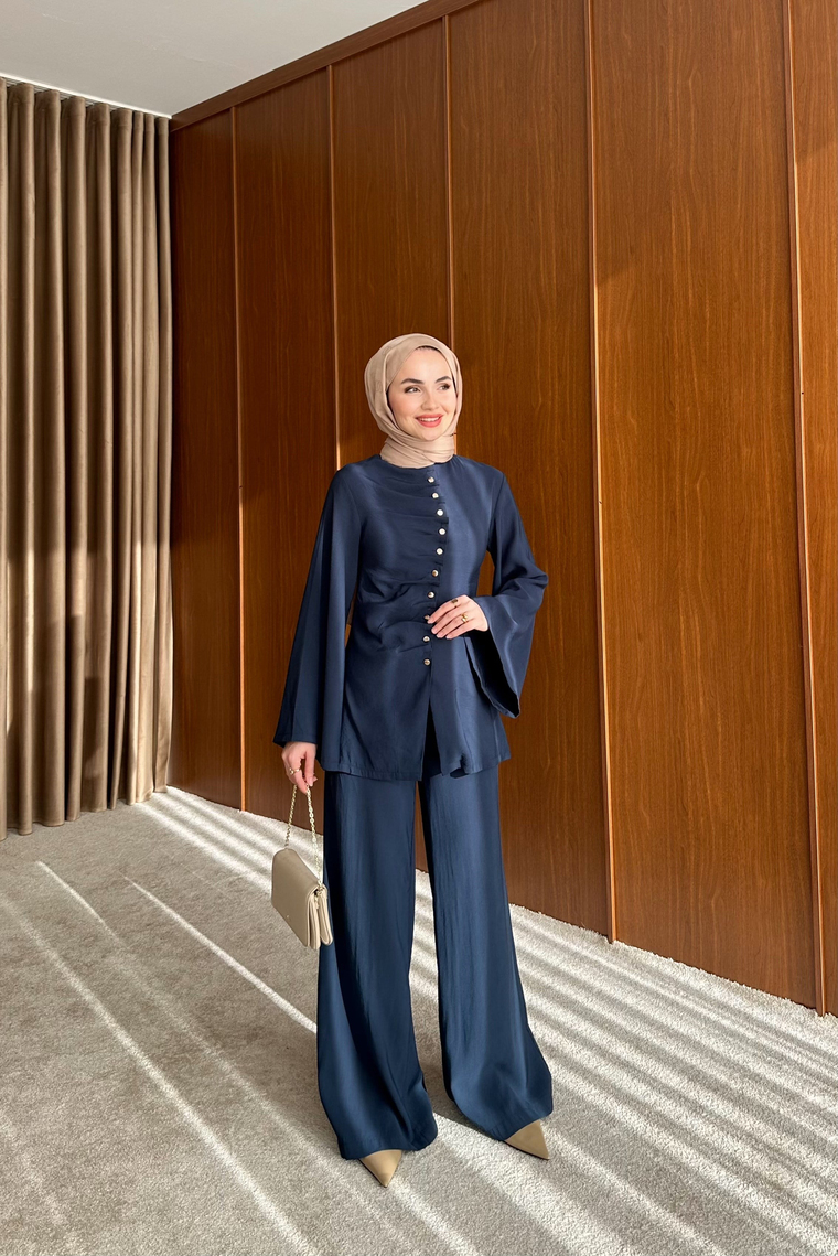 Büzgü Model Pantolonlu Takım - LACİVERT