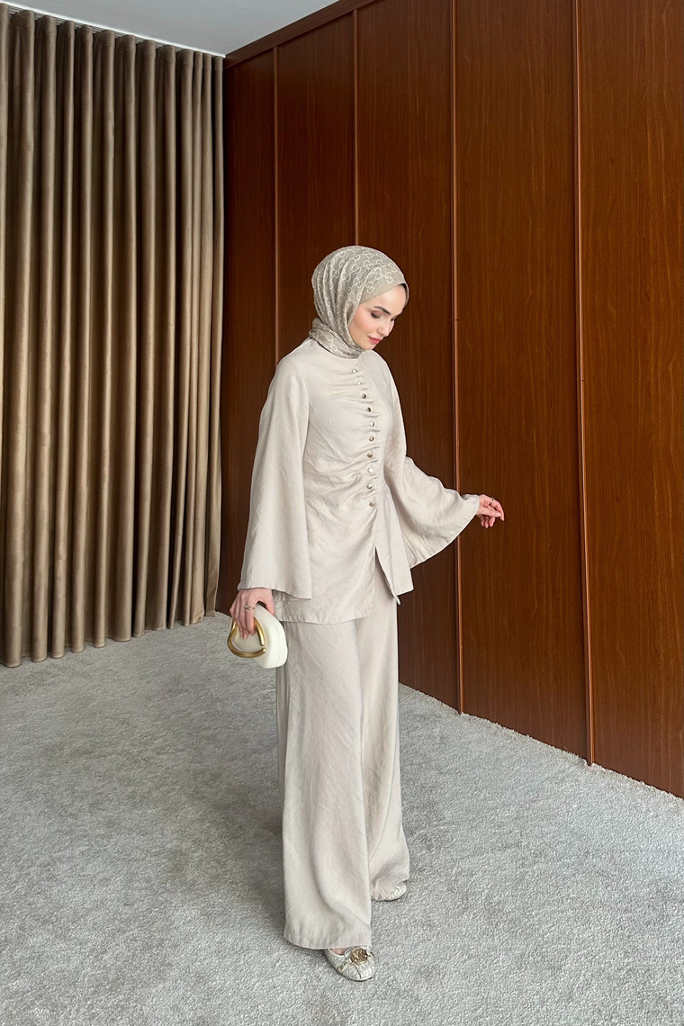 Büzgü Model Pantolonlu Takım - TAŞ