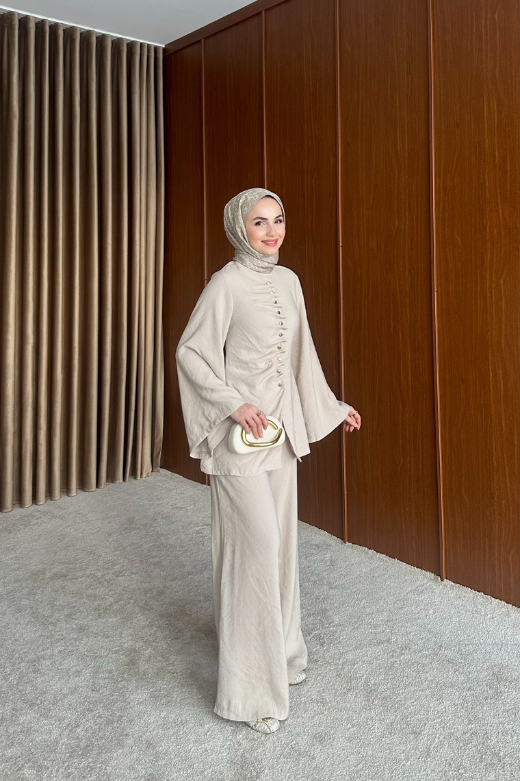 Büzgü Model Pantolonlu Takım - TAŞ