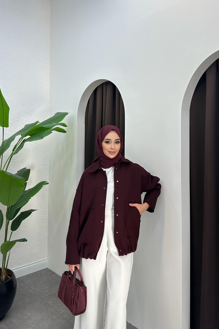 Cannel Bomber Ceket - BORDO
