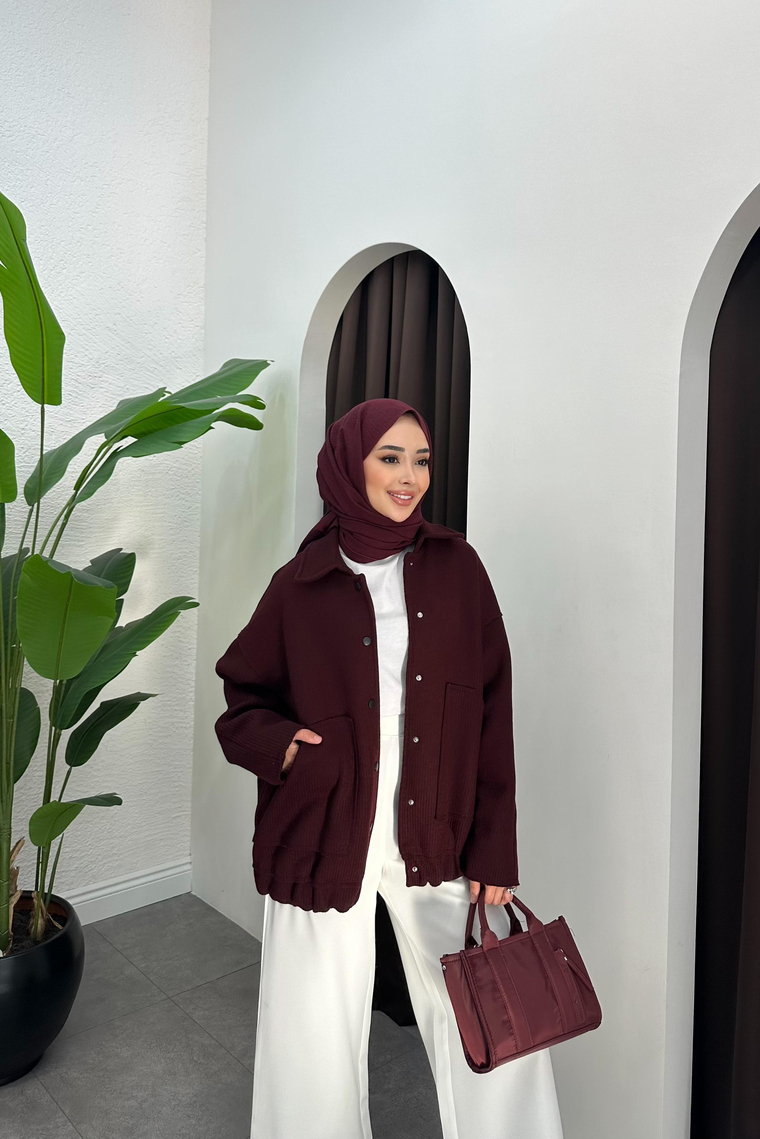 Cannel Bomber Ceket - BORDO