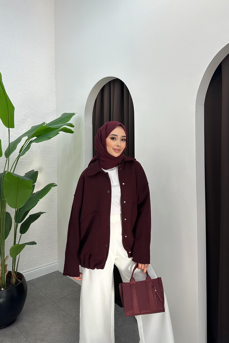 Cannel Bomber Ceket - BORDO