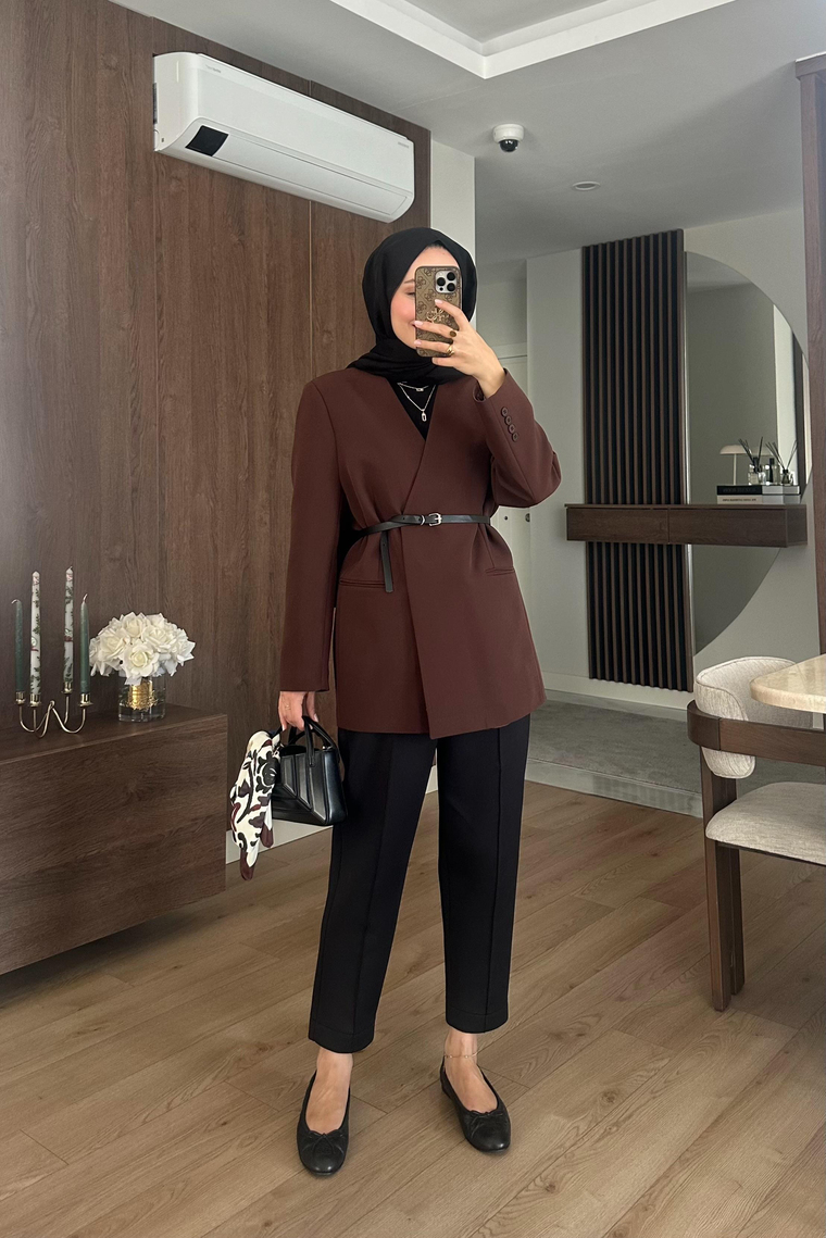 Clai Yakasız Ceket - KAHVE