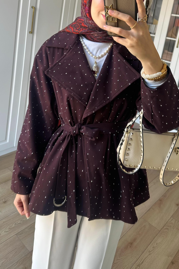 Dena Taşlı Gabardin Ceket - BURGONYA