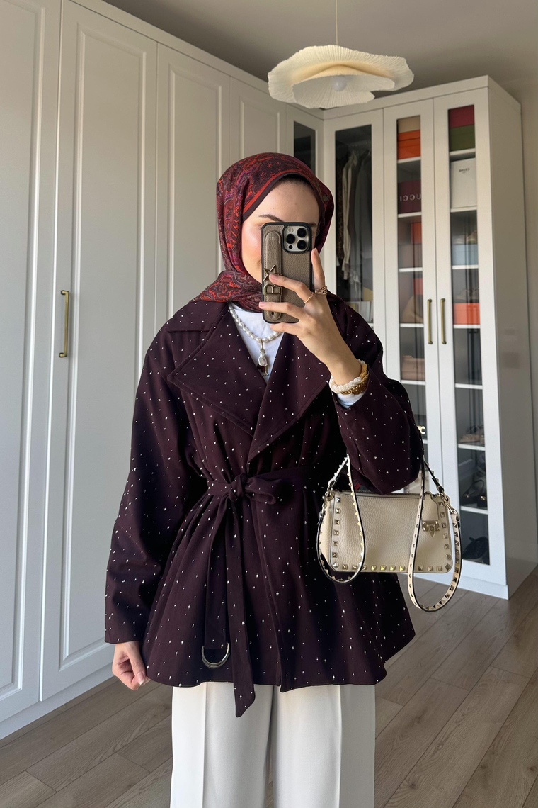 Dena Taşlı Gabardin Ceket - BURGONYA