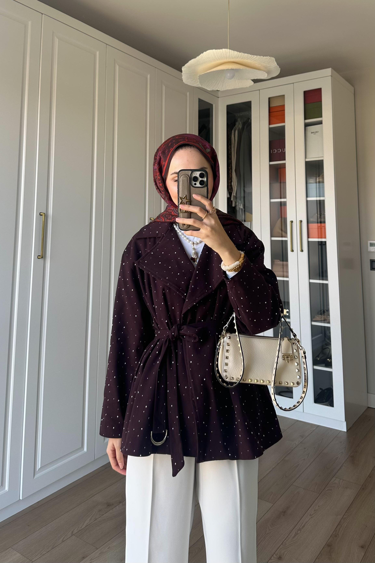 Dena Taşlı Gabardin Ceket - BURGONYA