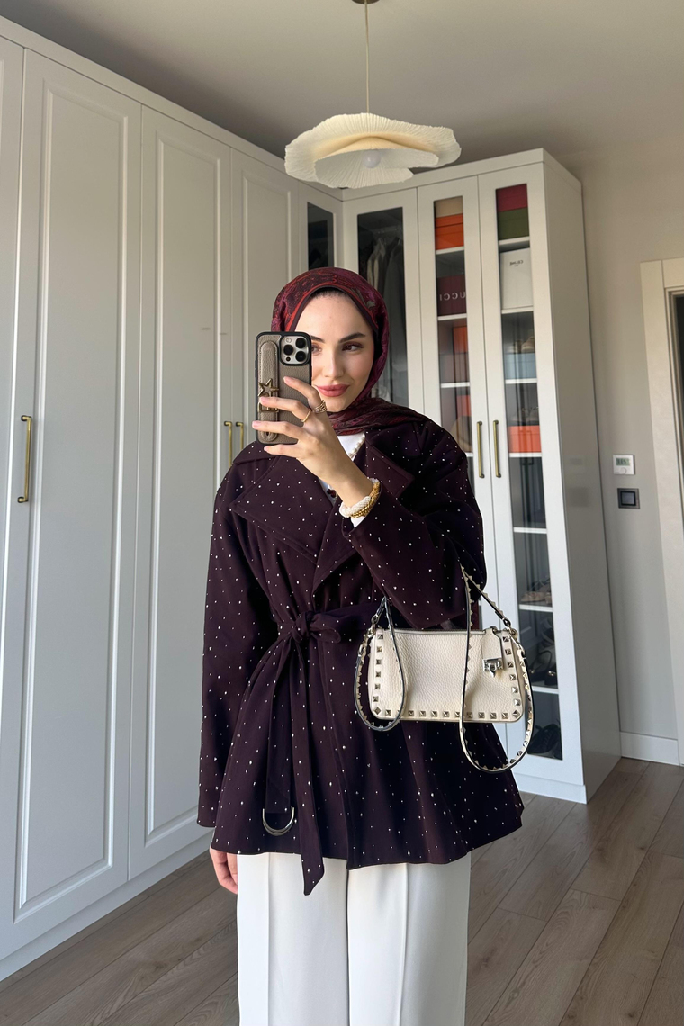 Dena Taşlı Gabardin Ceket - BURGONYA