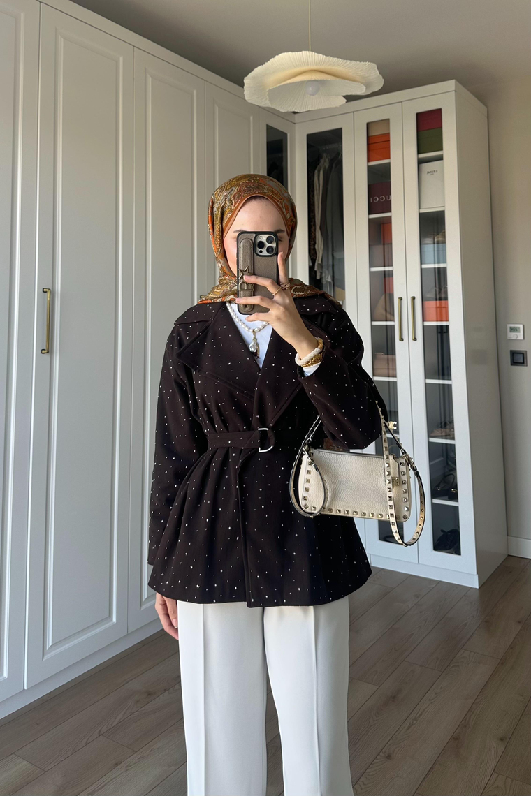 Dena Taşlı Gabardin Ceket - KAHVE