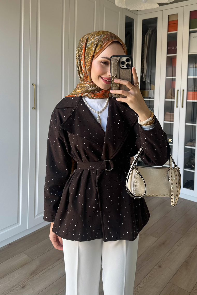 Dena Taşlı Gabardin Ceket - KAHVE