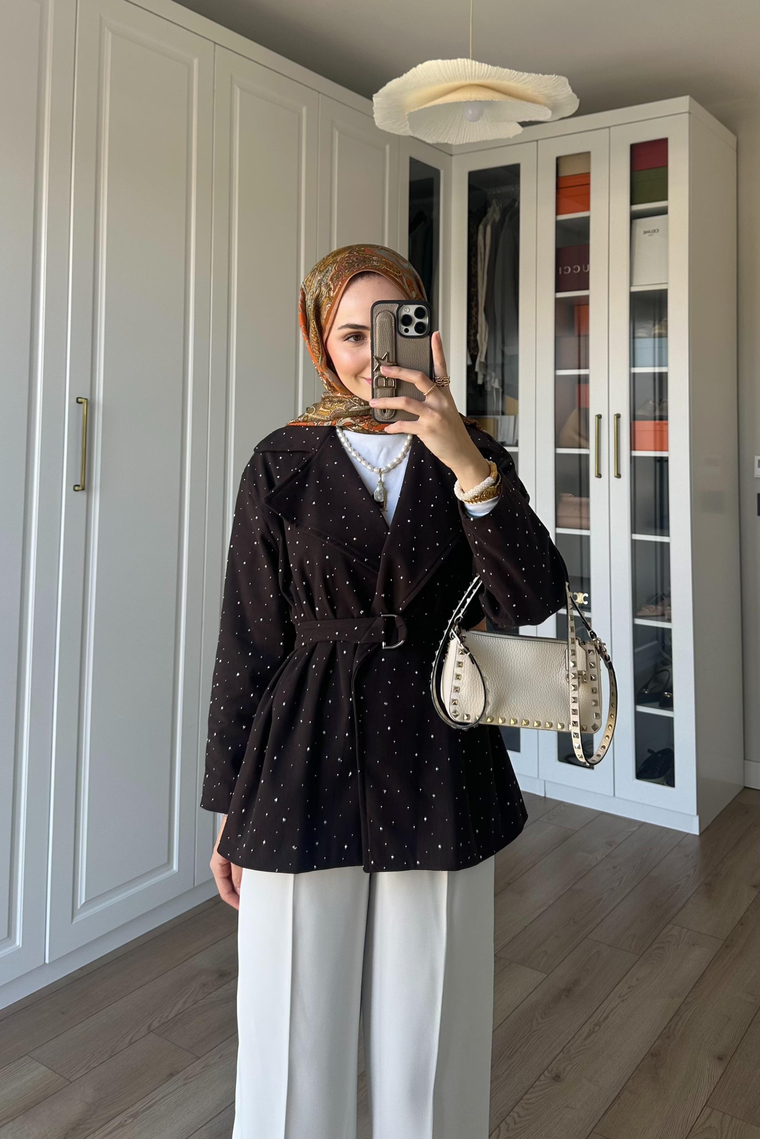 Dena Taşlı Gabardin Ceket - KAHVE