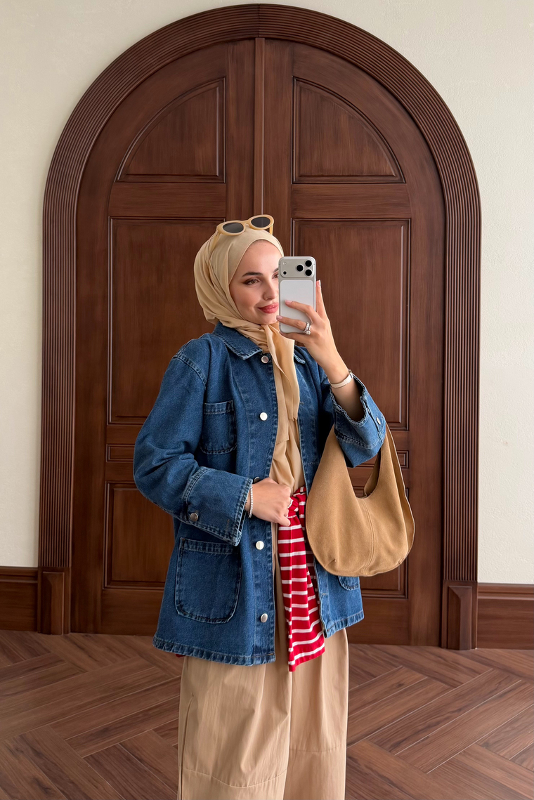 Denim Cep Detay Ceket - MAVİ