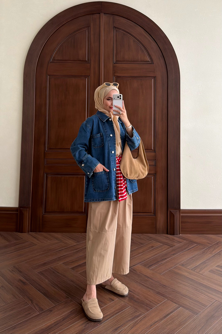 Denim Cep Detay Ceket - MAVİ