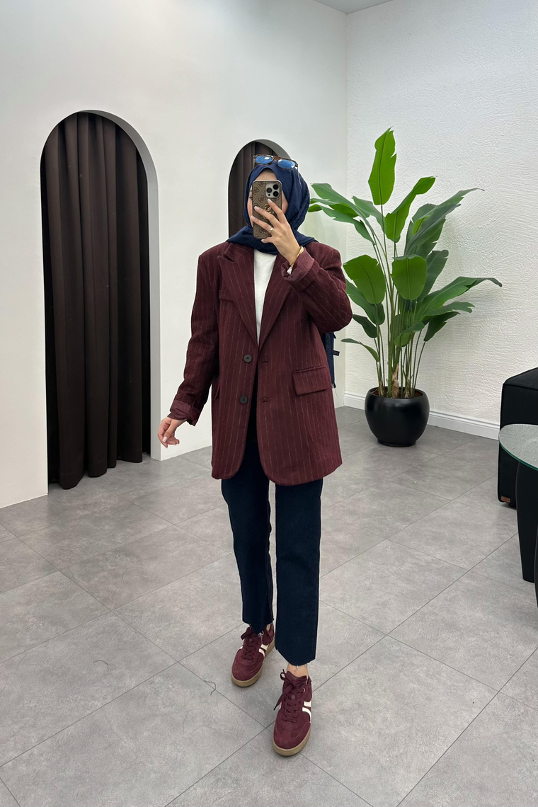 Diela Blazer Kaşe Ceket - BORDO