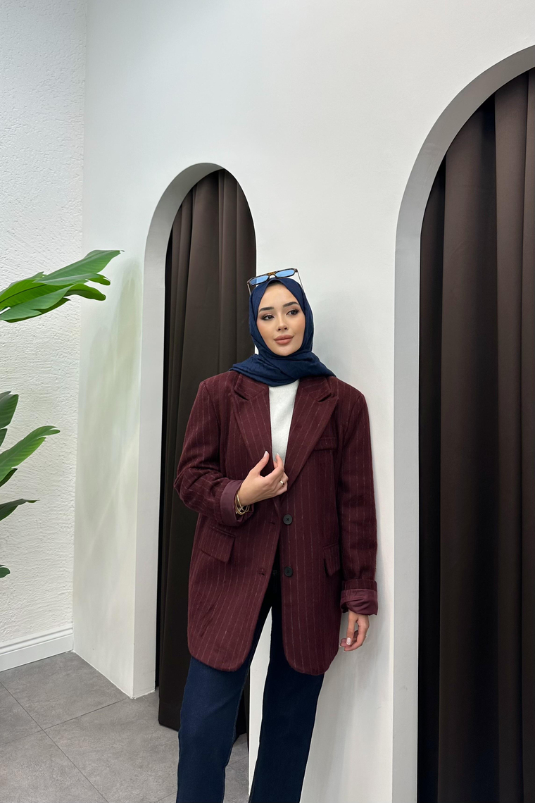 Diela Blazer Kaşe Ceket - BORDO