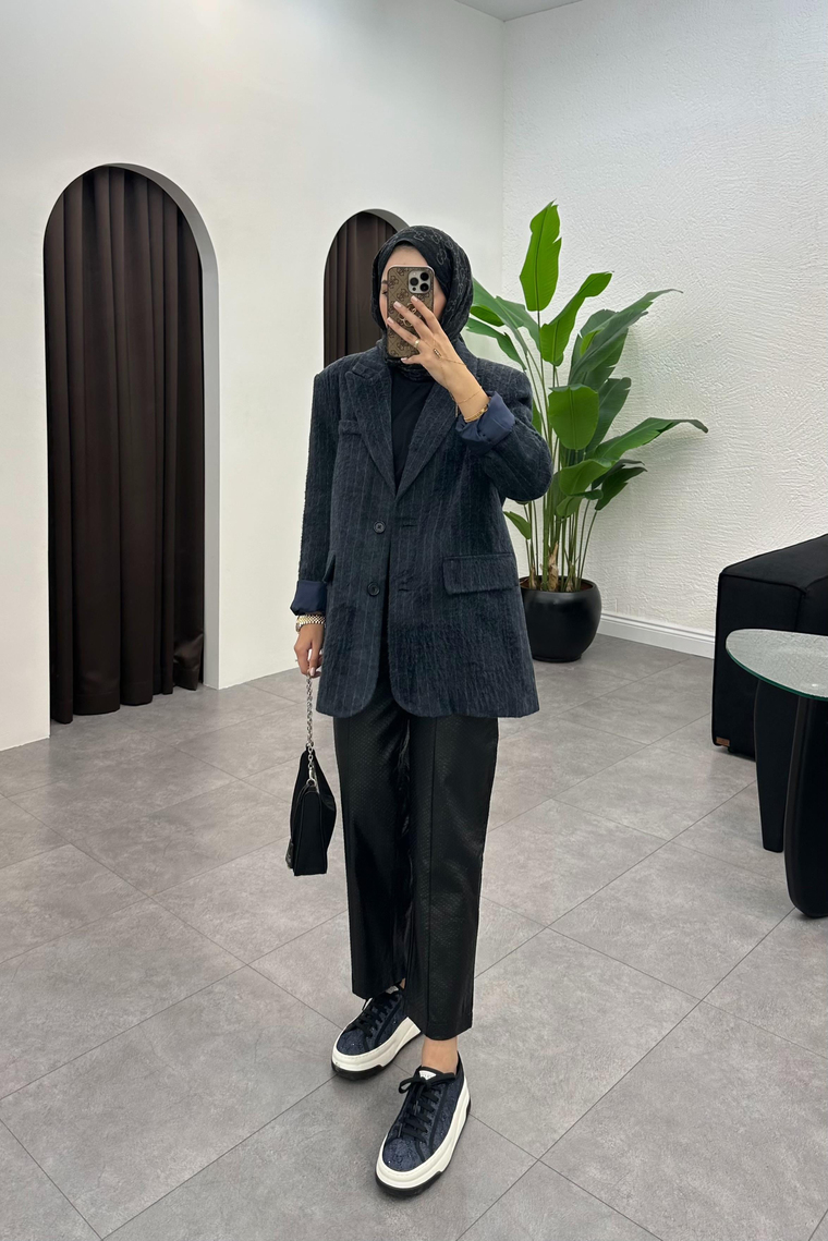 Diela Blazer Kaşe Ceket - LACİVERT