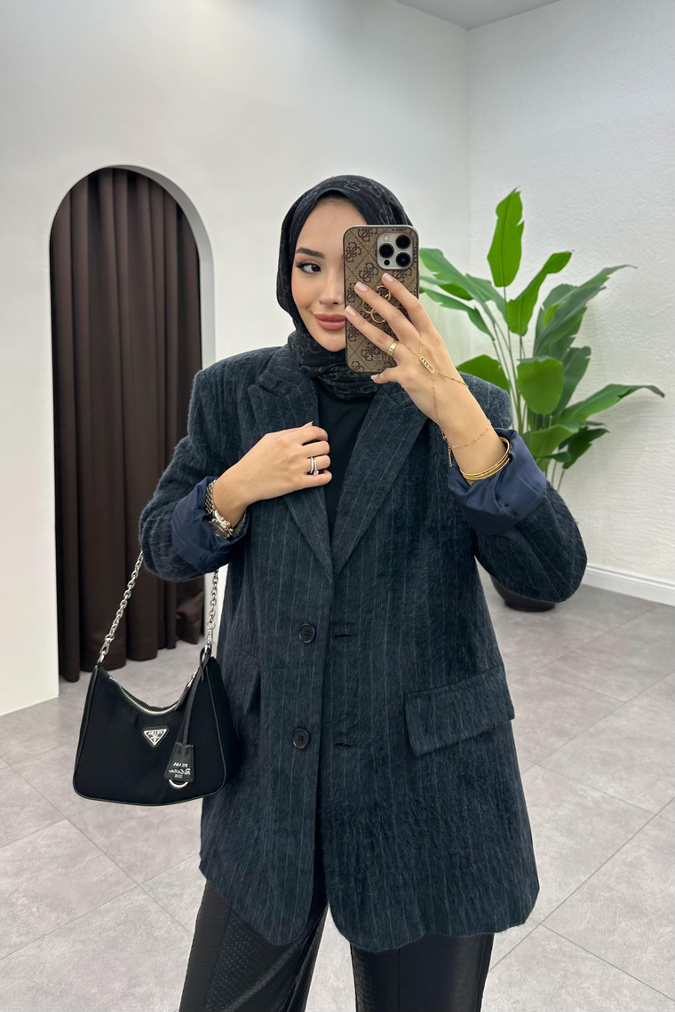 Diela Blazer Kaşe Ceket - LACİVERT