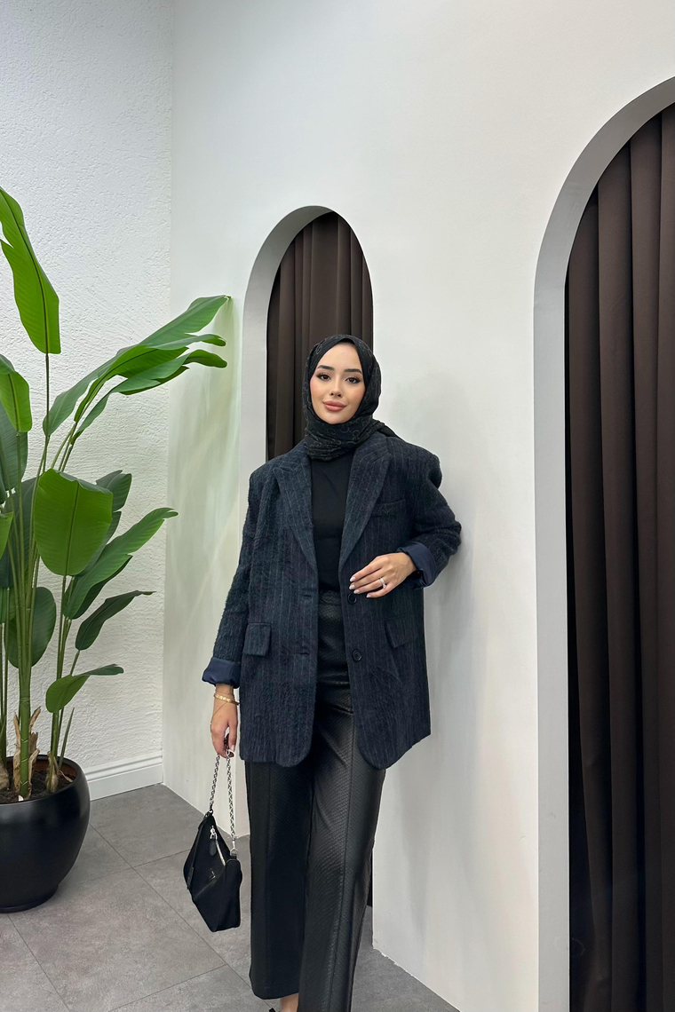 Diela Blazer Kaşe Ceket - LACİVERT