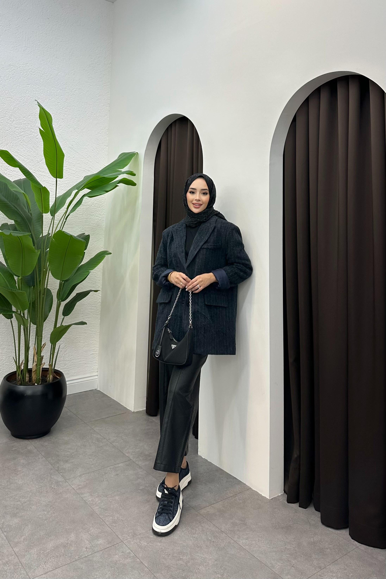 Diela Blazer Kaşe Ceket - LACİVERT
