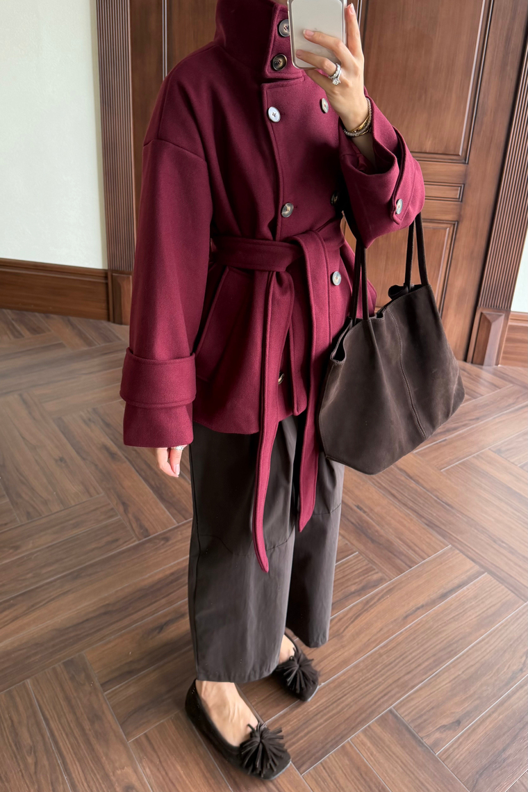 Dik Yaka Kaşe Kaban - BORDO
