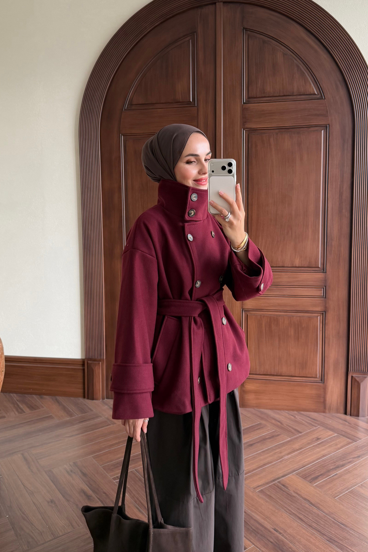 Dik Yaka Kaşe Kaban - BORDO