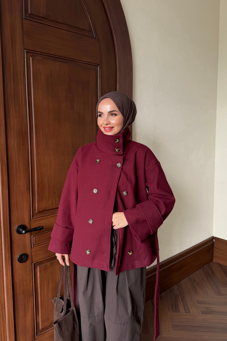 Dik Yaka Kaşe Kaban - BORDO