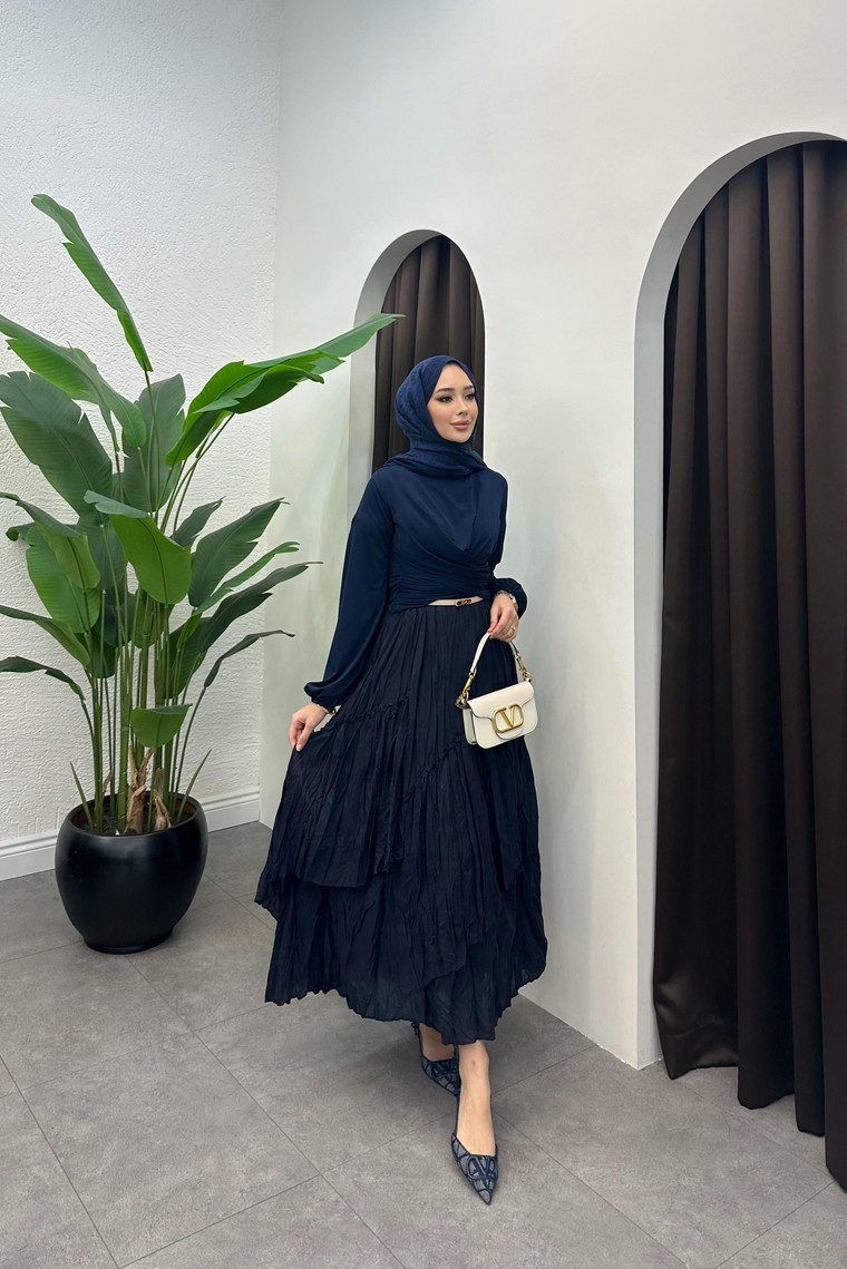Drape Detaylı Bluz - LACİVERT