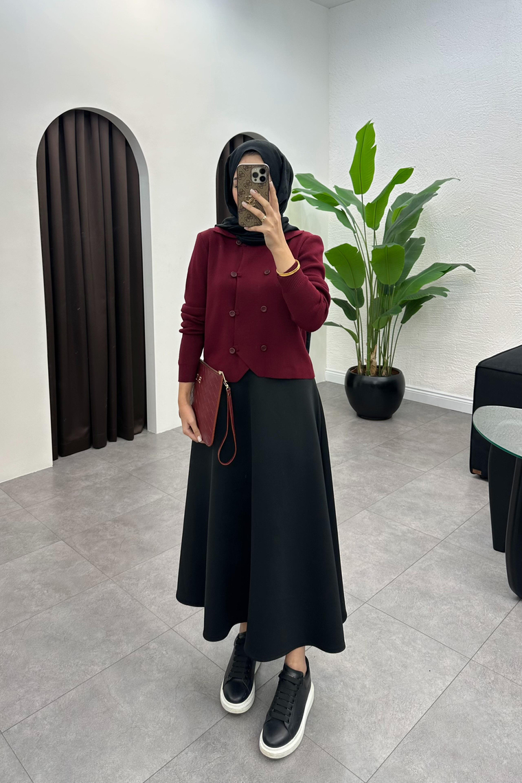 Düğme Detaylı Triko Hırka - BORDO