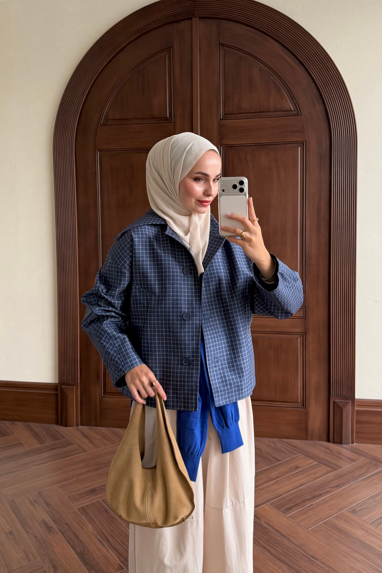 Ekose Bomber Ceket - LACİVERT
