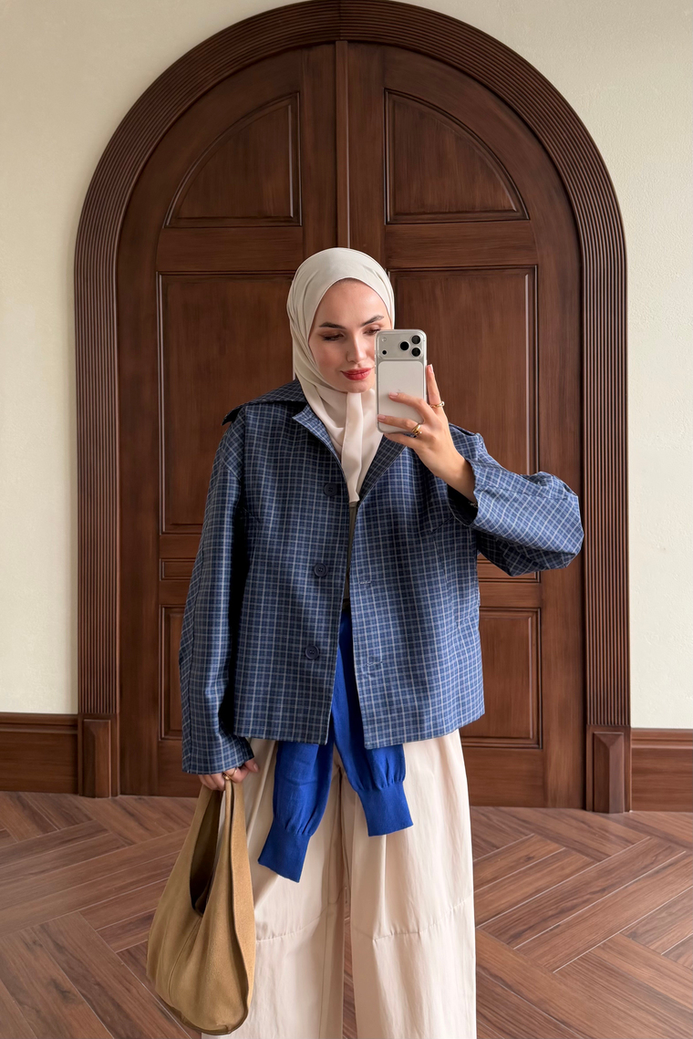 Ekose Bomber Ceket - LACİVERT