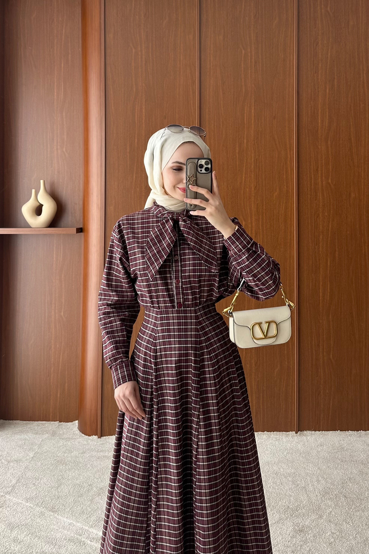 Ekose Desenli Etek Takım - BORDO