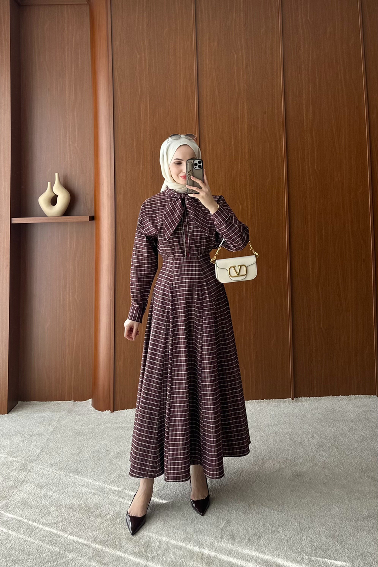 Ekose Desenli Etek Takım - BORDO