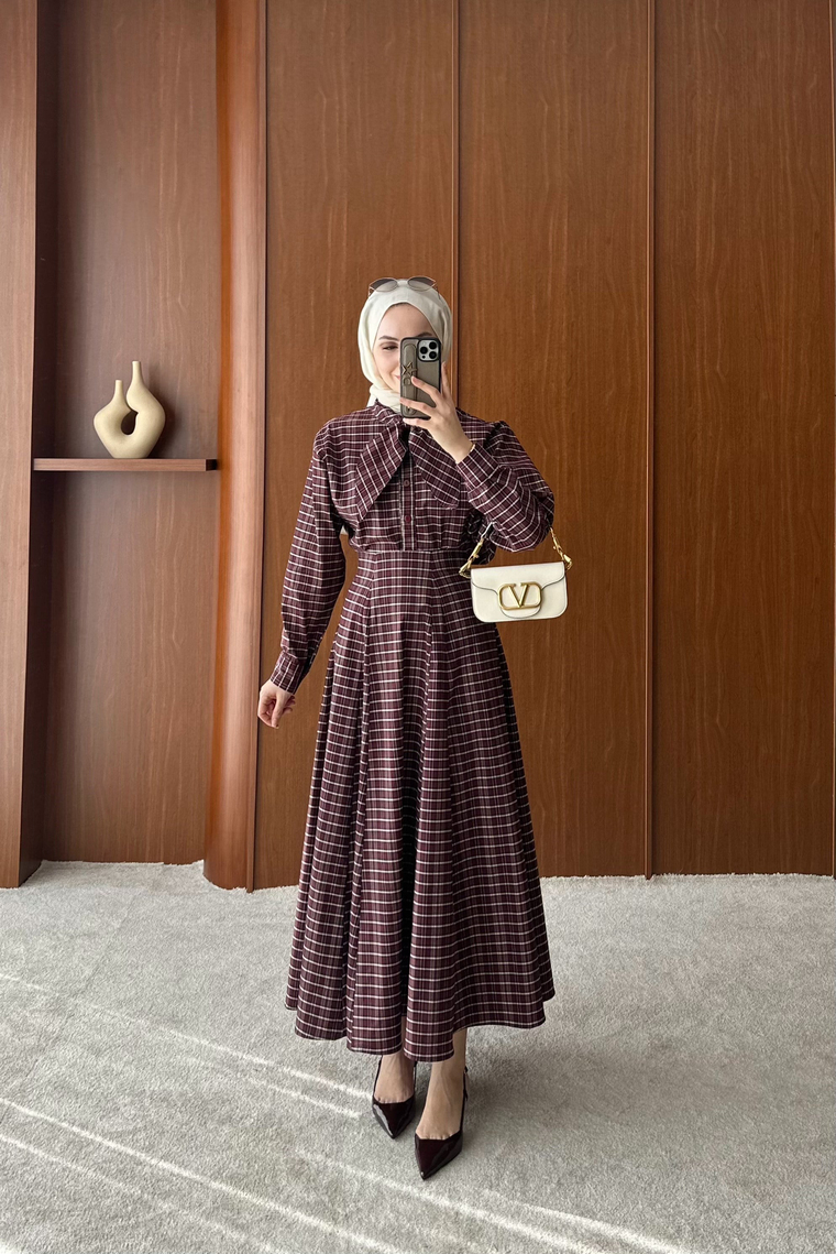 Ekose Desenli Etek Takım - BORDO